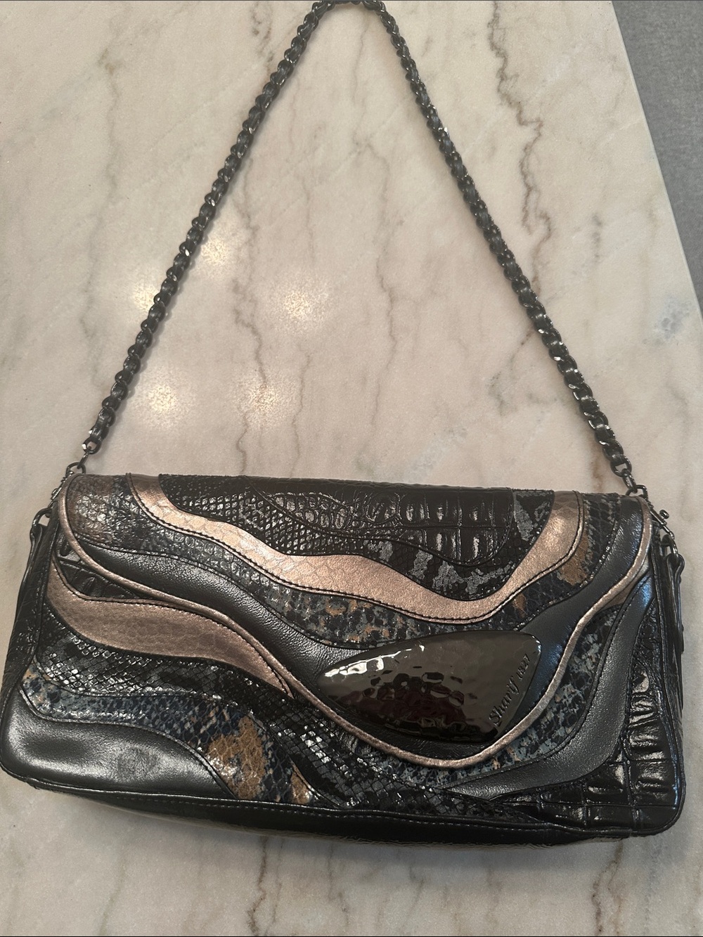 Sharif Black and Gold Mini Shoulder Bag